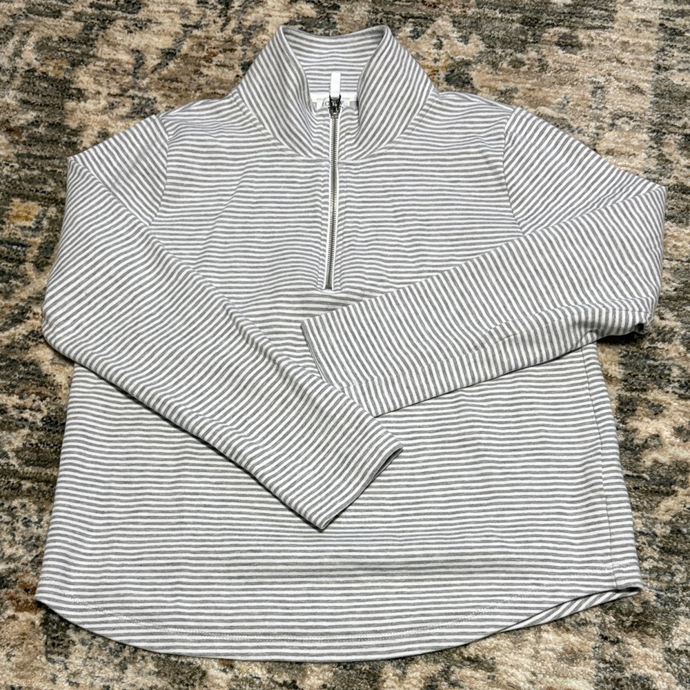 J. Crew Gray and White Striped Pullover